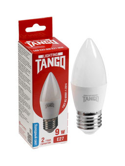 Цена за 2 шт. Лампа светодиодная TANGO, С37, 9 Вт, E27, 855 Лм, 6500K, IP20, свечение холодное белое, матовое стек
