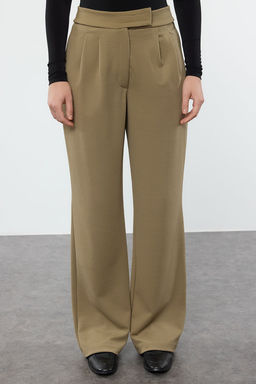 Koyu Haki C?rt C?rt Kapamal? Yuksek Bel Pileli Wide Leg/Genis Kesim Pantolon TWOAW24PL00177