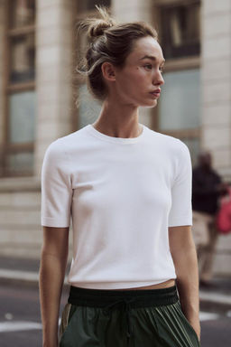 BASIC PLAIN KNIT SHORT SLEEVE TOP - Zara фото 5