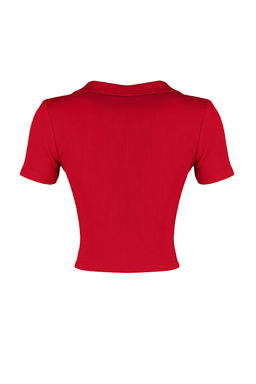 Trendyolmilla Siyah Fitted/Vucuda Oturan Crop Polo Yaka Fitilli Esnek Orme Bluz TWOSS21BZ0038  фото 51