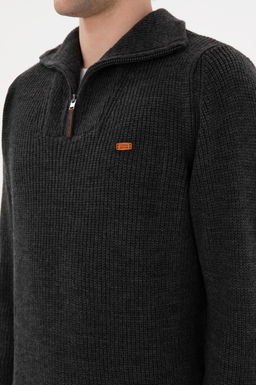 Erkek Regular Fit Yar_m Fermuarl_ Antrasit Kazak