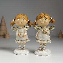 Фигурка полистоун Ангелочек с хвостиками, в сером платье, 6.5?4.5?12 см, МИКС