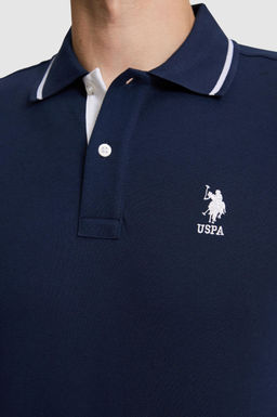Erkek Lacivert Slim Fit Polo Yaka Basic Ti__rt