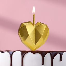 Цена за 5 шт. Свеча для торта Сердце, золотая