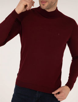 Bordo Slim Fit Yar_m Bal_k__ Yaka Y_n Kar___ml_ Basic Triko Kazak - Pierre cardin фото 5