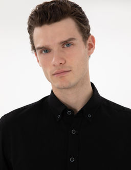 Рубашка Pierre Cardin Regular Fit черная с льном