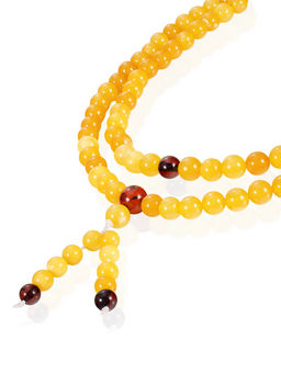 Длинные чётки на 108 бусин из натурального янтаря медового цвета