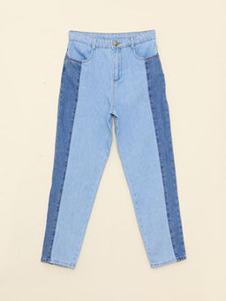 Renk Bloklu K?z ?ocuk Mom Jean Pantolon