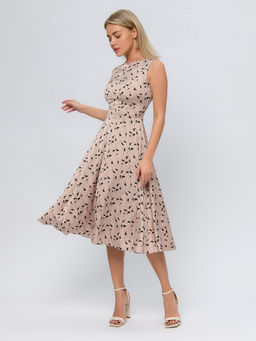 Платье бежевое с принтом длины миди без рукавов - 1001dress фото 2