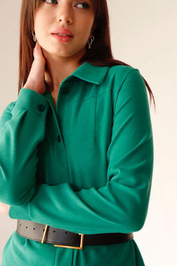 Платье-рубашка из микровельвета зелёное - Martichelli фото 6