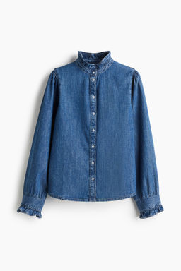 Blusa denim con ribetes de volante