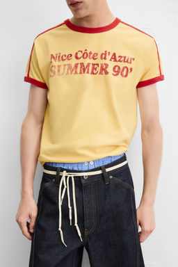 SLOGAN T-SHIRT WITH CONTRAST RIB - Zara фото 7