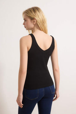 Siyah V Yaka Kal?n Ask?l? Fitilli Esnek Orme Atlet TWOSS26AL00027 - Trendyolmilla фото 4