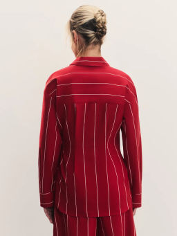 Льняная рубашка в полоску с декоративной пряжкой / Zarina  фото 6