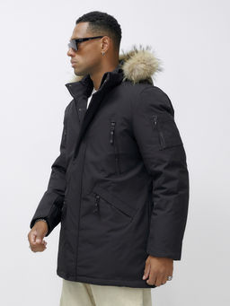 Парка мужская зимняя удлиненная с мехом черного цвета 606_1Ch - Mtforce фото 9