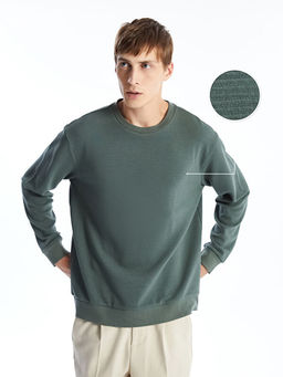 Bisiklet Yaka Uzun Kollu Erkek Dokulu Sweatshirt