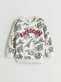 Bisiklet Yaka Bask?l? Erkek ?ocuk Sweatshirt