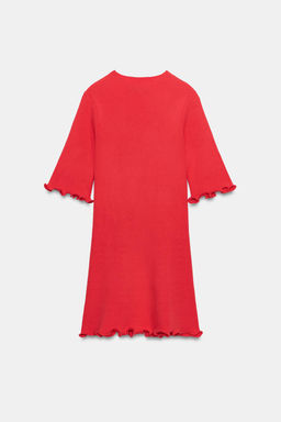 VESTIDO CORTO PUNTO RIB / Coral rojo