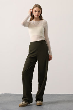 Haki Beli Lastikli Wide Leg/Genis Paca Pantolon TWOAW26PL00132 - Trendyolmilla фото 2