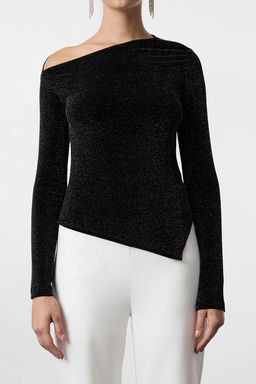 Trendyolmilla Siyah Asimetrik Etek Ucu Detayl? Orme Bluz TPRAW25BZ00018  фото 3