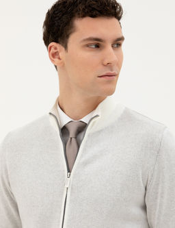 Ekru Slim Fit Fermuarl_ Triko H_rka