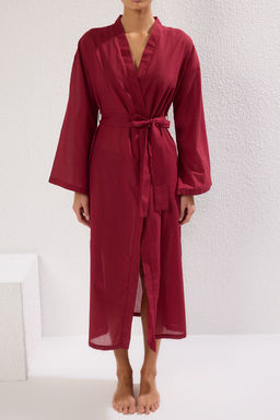 Bordo Dokuma %100 Pamuk Kusakl? Maxi Plaj Kimono&Kaftan TBESS25KM00010 - Trendyolmilla фото 3