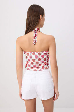 _ok Renkli Fitted/V_cuda Oturan Boyundan Ba_lamal_ Kolsuz Crop/K_sa T_l _rme Bluz TWOSS26BZ00963