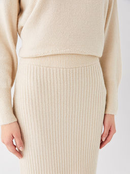 Kad?n Beli Lastikli D?z Triko Etek