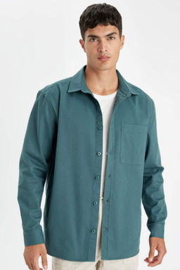 Relax Fit Pamuklu Basic Duz Uzun Kollu Gomlek Ceket - Defacto фото 2