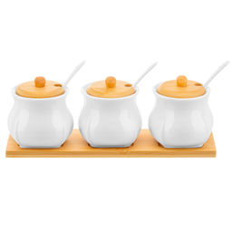 Набор 3 банок д/специй 200 мл "Тюльпан" + 3 ложки + 3 крышки на дер. подставке