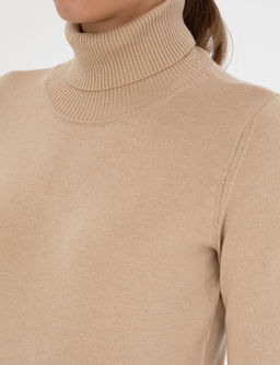Bej Slim Fit Bal_k__ Yaka Basic Kazak