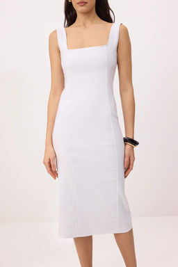 Beyaz Vucuda Oturan Kal?n Ask?l? Maxi Dokuma Elbise TWOSS26EL00415 - Trendyolmilla фото 3