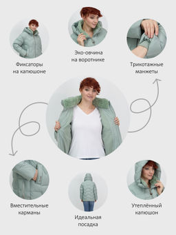 Куртка зимняя женская из овчина стильная и модная зеленого цвета 7309Z - Visdeer фото 21