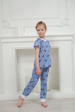 Пижама детская из футболки и брюк из кулирки Коровы голубой - Амадэль фото 3