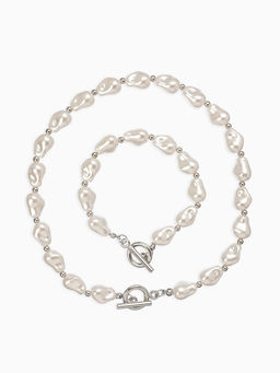 Набор 2 предмета: бусы, браслет «Жемчуг барочный. Капля», 40/18 см, белый в серебре