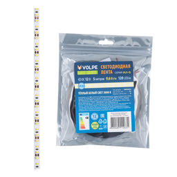 ULS-Q330 2835-120LED/m-8mm-IP20-DC12V-9,6W/m-5M-3000K Гибкая светодиодная лента на самоклеящейся основе. Катушка 5 м. в герметичной упаковке. Теплый белый свет(3000K). ТМ Volpe.