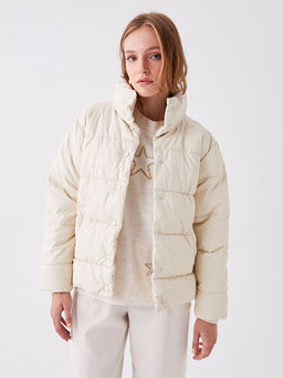 Dik Yaka D?z Uzun Kollu Kad?n Deri G?r?n?ml? Mont