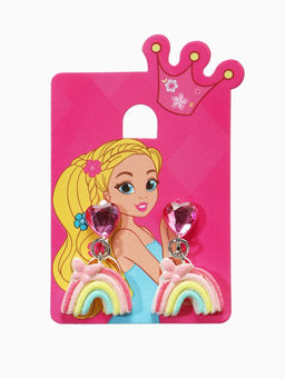 Цена за 2 шт. Серьги-клипсы детские Выбражулька Радуга с бабочкой, с сердцем кристалл, цветные фото 4