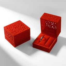 Футляр под парные кольца, серьги, запонки Кружево, бархатный, 5.5?6.5 см, красный