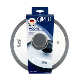1030 GIPFEL Крышка стеклянная MOORE 20см с силиконовым ободом Цвет: темно-серый, Материал: закаленное стекло, силикон, нерж. сталь 18/8  фото 5