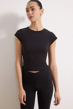 Siyah Soft F?rcal? Kumas Orme Spor T-Shirt THMSS26TS00004