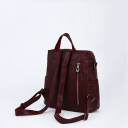 Рюкзак женский из искусственной кожи на молнии, 2 кармана, цвет бордовый - Simaland фото 3