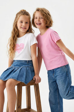 Beyaz-Pembe 2li K?z Cocuk %100 Pamuk Slogan Bask?l? K?sa Kol Orme T-Shirt TKDSS25TS00091 - Trendyolmilla фото 4