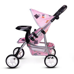 Коляская кукольная трость, металлическая, с корзиной, столиком и козырьком