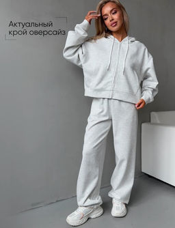 K13140 Спортивный костюм: брюки и толстовка на молнии (начес) СВ_СЕРЫЙ