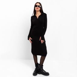 Платье женское миди MIST Knitwear, чёрное, размер 46