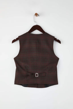 Kahverengi Bordo Ekoseli/Kareli Dokuma Yelek TWOAW26YE00063 - Trendyolmilla фото 6