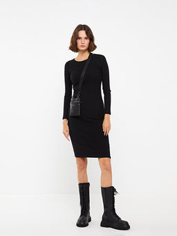 Bisiklet Yaka D?z Uzun Kollu Kad?n Bodycon Elbise