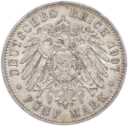 Монета 5 марок 1907 года A Германия (Пруссия)