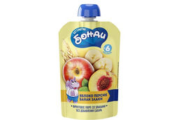 Бегемотик Бонди, пюре фруктовое Яблоко, персик, банан, злаки, 90 г